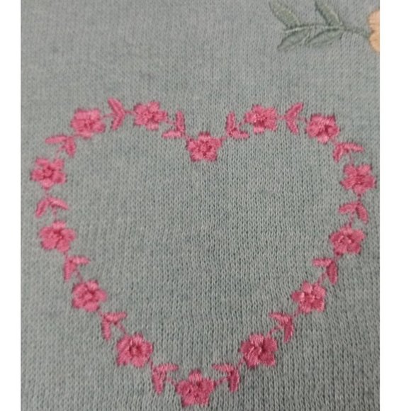 Vintage Bolo Spirit Sweatshirt flower hearts Embroidered Sz L Mint Green Women - Picture 11 of 12